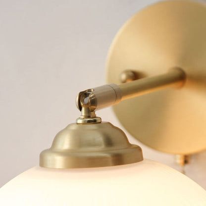 Contemporary Nordic Striped White Glass Brass 1-Light Pull Cord Wall Sconce Lamp For Bedroom