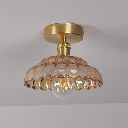 Vintage Brass Glass Dome 1-Light Semi-Flush Mount Ceiling Light