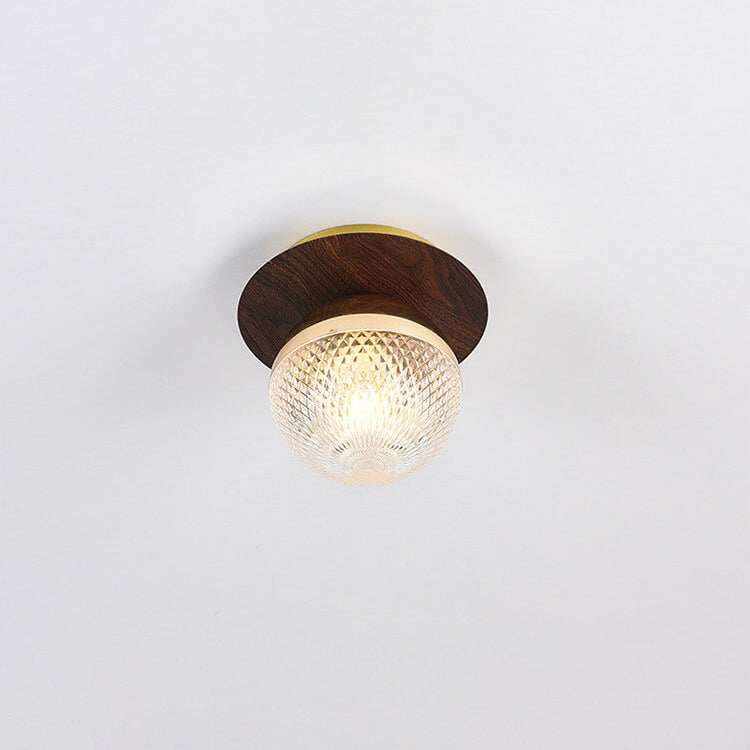 Traditional Japanese Glass Iron Woodgrain 1-Light Semi-Flush Mount Ceiling Light
