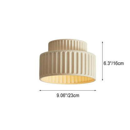 Contemporary Nordic Cream Style Hand Sculpted Stripes Resin Round 1-Light Flush Mount Ceiling Light For Entryway