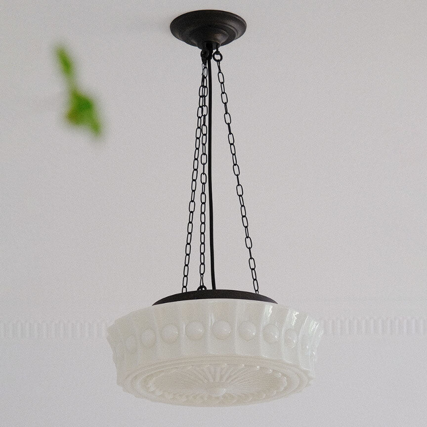 Traditional French Iron Glass Stripes Round Drum LED Semi-Flush Mount Ceiling Light For Living Room & Bedroom