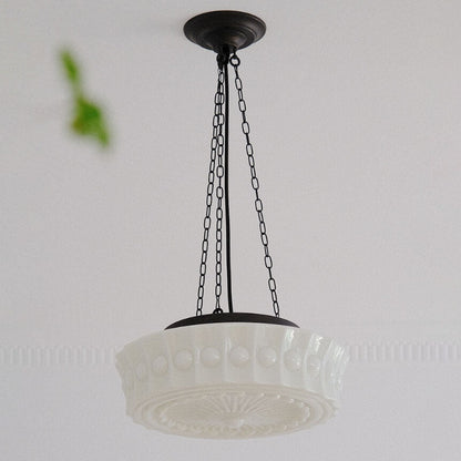 Traditional French Iron Glass Stripes Round Drum LED Semi-Flush Mount Ceiling Light For Living Room & Bedroom