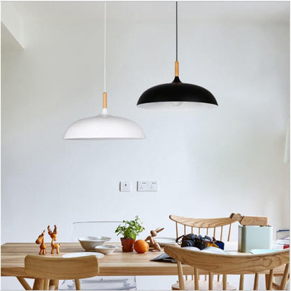 Modern Metal Wooden Top 1-Light Dome Pendant Light