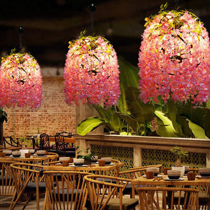 Contemporary Creative Iron Simulation of Flowers Plastic Silk Fabric Colorful Flower 1/3/5-Light Globe Flower Chandeliers For Living Room & Bedroom