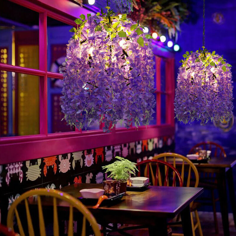 Contemporary Creative Iron Simulation of Flowers Plastic Silk Fabric Colorful Flower 1/3/5-Light Globe Flower Chandeliers For Living Room & Bedroom