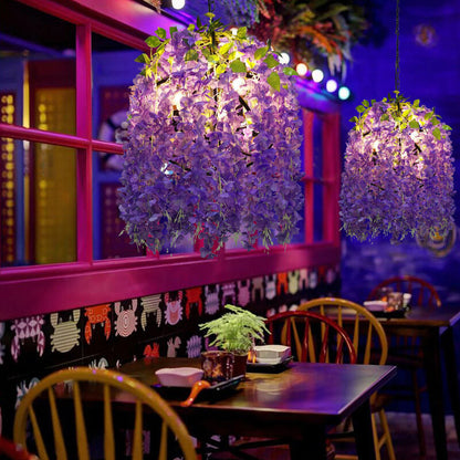 Contemporary Creative Iron Simulation of Flowers Plastic Silk Fabric Colorful Flower 1/3/5-Light Globe Flower Chandeliers For Living Room & Bedroom