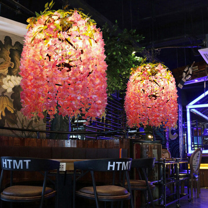 Contemporary Creative Iron Simulation of Flowers Plastic Silk Fabric Colorful Flower 1/3/5-Light Globe Flower Chandeliers For Living Room & Bedroom
