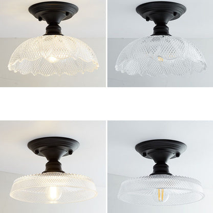 Contemporary Nordic Iron Glass Floral Round Geometry 1-Light Semi-Flush Mount Ceiling Light For Living Room & Bedroom