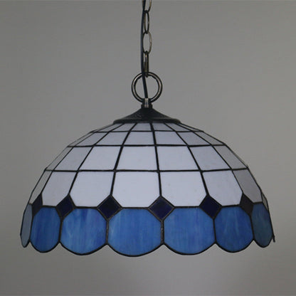 Traditional Tiffany Gemstone Stained Glass Iron Dome 3-Light Pendant Light For Living Room