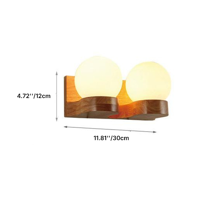 Contemporary Nordic Rubberwood Glass Ball 1/2-Light Wall Sconce Lamp For Bedroom