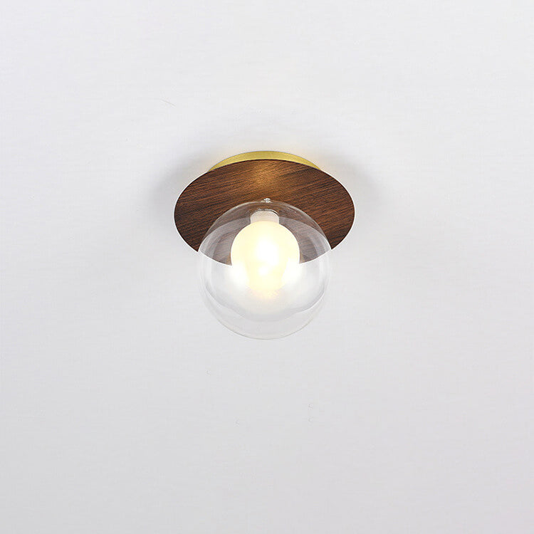 Traditional Japanese Glass Iron Woodgrain 1-Light Semi-Flush Mount Ceiling Light