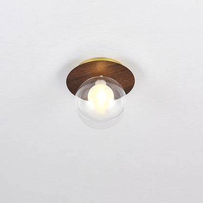 Traditional Japanese Glass Iron Woodgrain 1-Light Semi-Flush Mount Ceiling Light