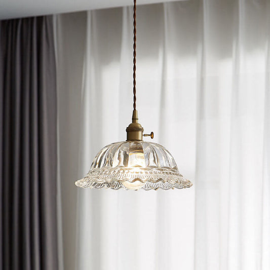 Contemporary Nordic Floral Glass Brass 1-Light Pendant Light For Living Room & Bedroom