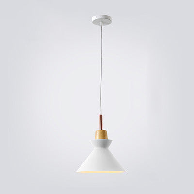 Contemporary Nordic Oak Wood Iron Bell Cone Dome 1-Light Pendant Light For Living Room