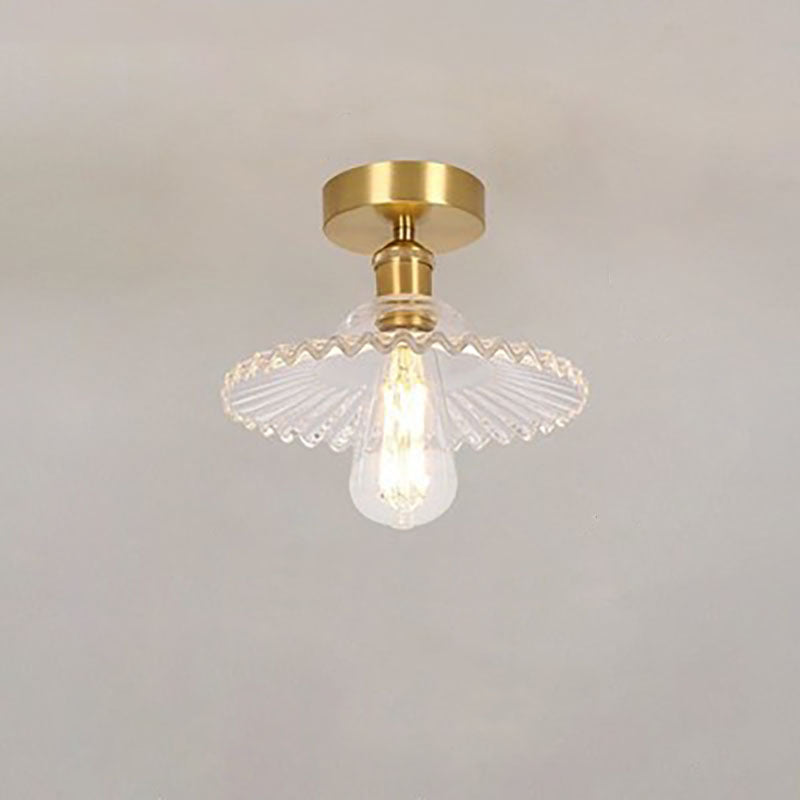 Traditional Vintage Glass Iron Lotus 1-Light Semi-Flush Mount Ceiling Light