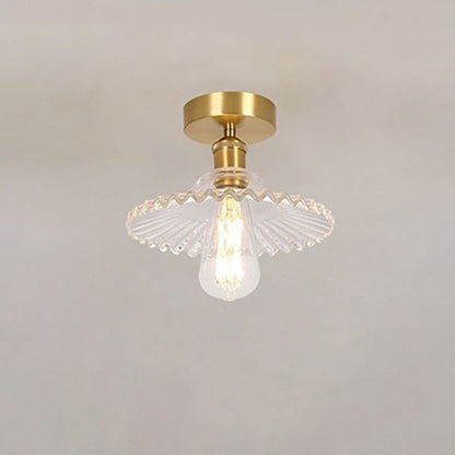 Traditional Vintage Glass Iron Lotus 1-Light Semi-Flush Mount Ceiling Light