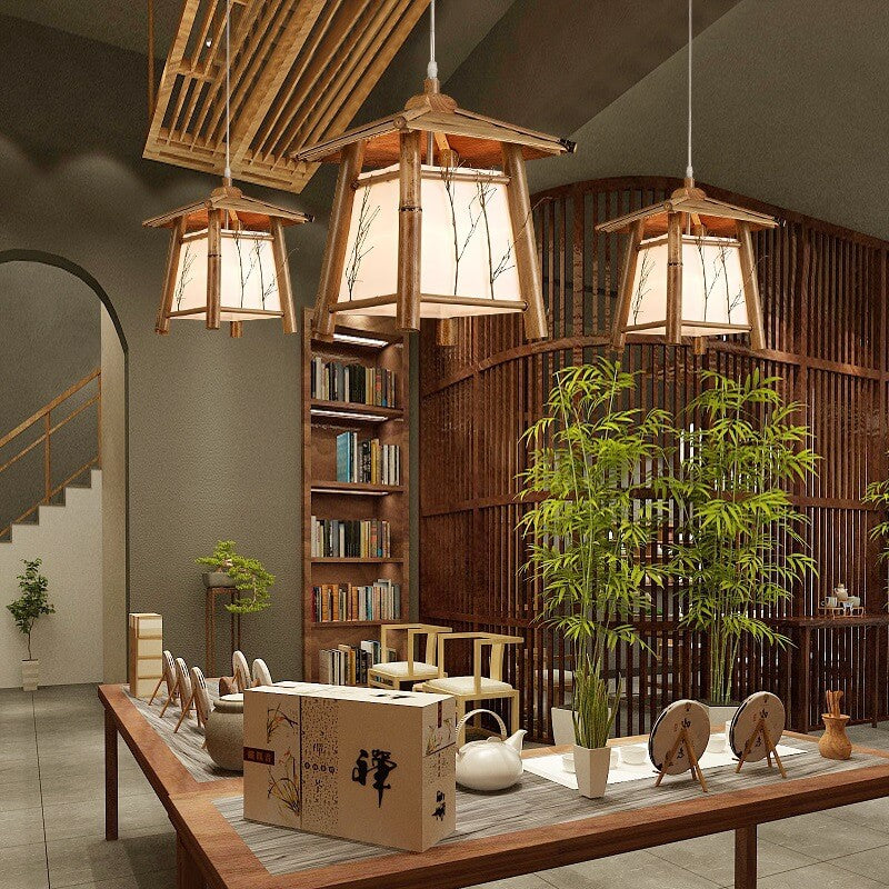 Traditional Japanese Bamboo Weaving Metal 1-Light Pendant Light