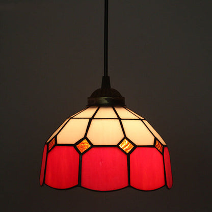 Traditional Tiffany Stained Glass Iron Dome Shade Round 1-Light Pendant Light for Living Room
