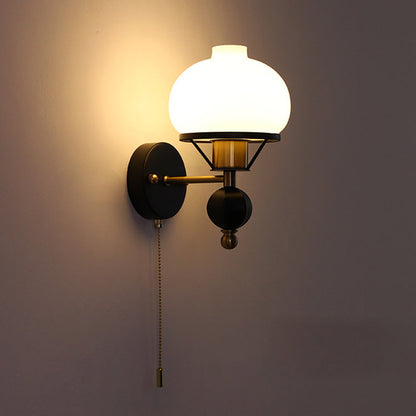 Traditional French Geometric Circle Glass Iron 1-Light Wall Sconce Lamp For Living Room