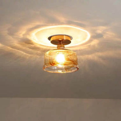 Modern Minimalist Glass Copper Amber Multi-Style 1-Light Flush Mount Light For Living Room & Bedroom