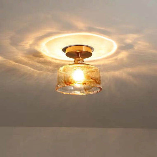 Modern Minimalist Glass Copper Amber Multi-Style 1-Light Flush Mount Light For Living Room & Bedroom