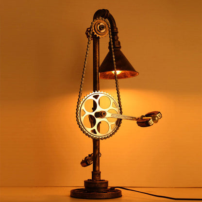 Contemporary Industrial Iron Gear Plumbing Metal 1-Light Table Lamp For Bedroom