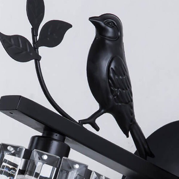 Traditional Vintage Iron Glass Round Bird 1-Light Wall Sconce Lamp for Living Room