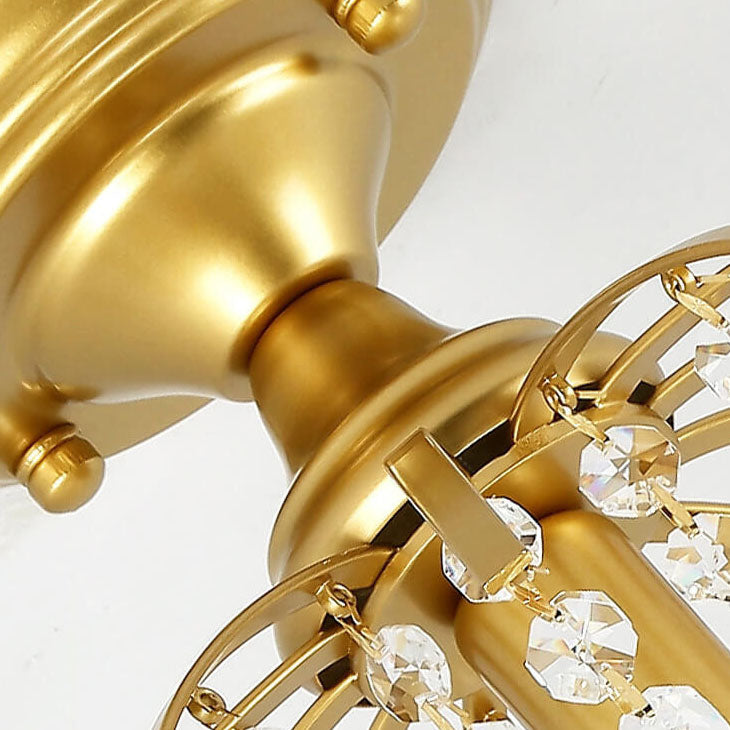Modern Luxury Round Iron Crystal 1-Light Semi-Flush Mount Ceiling Light For Living Room