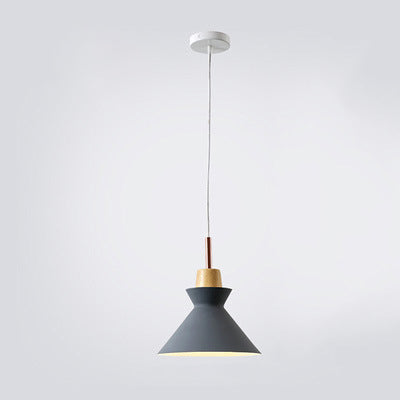 Contemporary Nordic Oak Wood Iron Bell Cone Dome 1-Light Pendant Light For Living Room