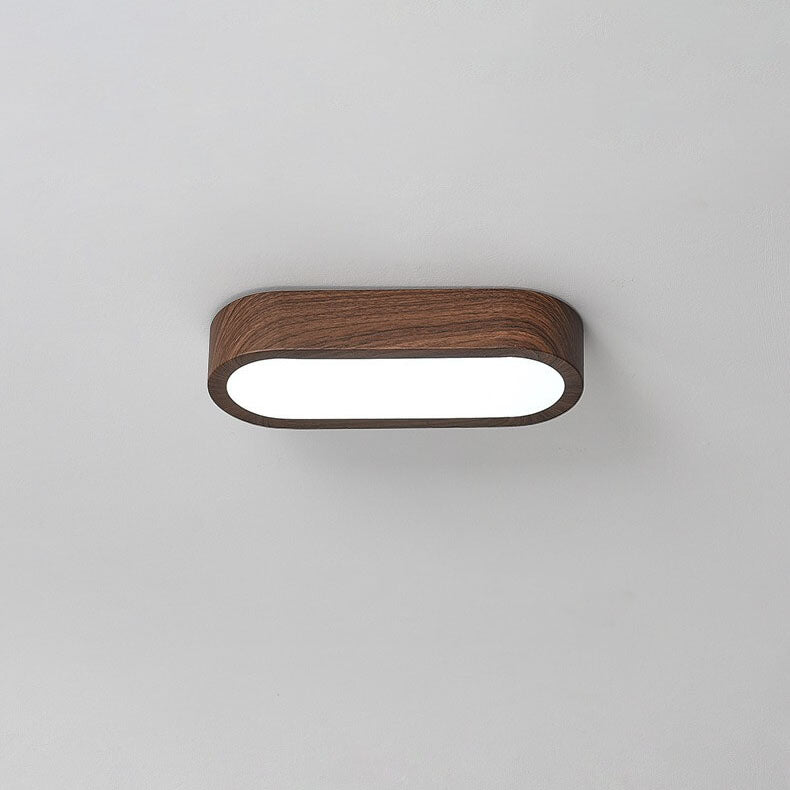 Modern Minimalist Oval Strip Wood Grain Hardware LED Flush Mount Ceiling Light For Hallway
