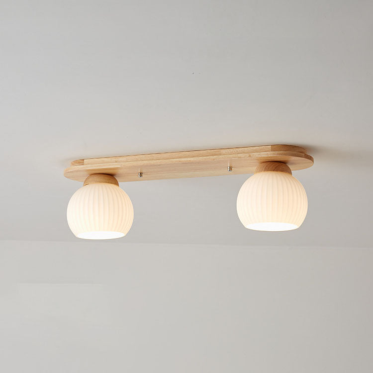 Traditional Japanese Striped Glass Wood Long Plate 2/3 Light Flush Mount Ceiling Light