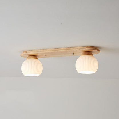 Traditional Japanese Striped Glass Wood Long Plate 2/3 Light Flush Mount Ceiling Light