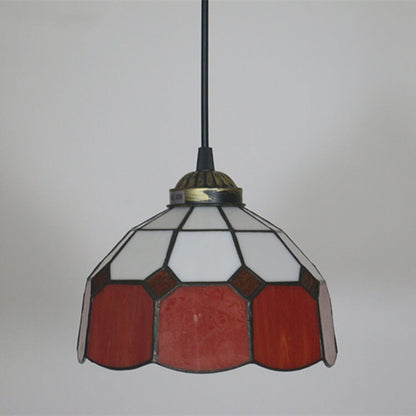 Traditional Tiffany Stained Glass Iron Dome Shade Round 1-Light Pendant Light for Living Room