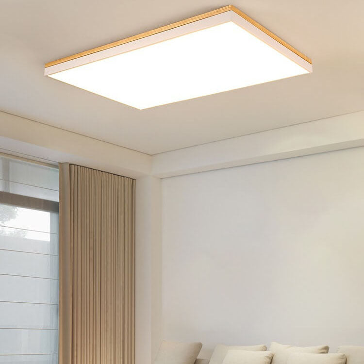 Modern Minimalist Solid Wood Acrylic Square Rectangle LED Flush Mount Ceiling Light for Living Room