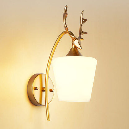 Nordic Creative Antler Glass Cone Shade 1-Light Wall Sconce Lamp for Living Room
