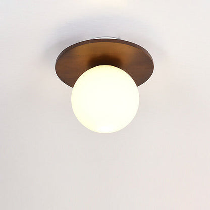Traditional Japanese Glass Iron Woodgrain 1-Light Semi-Flush Mount Ceiling Light