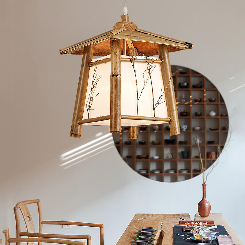 Traditional Japanese Bamboo Weaving Metal 1-Light Pendant Light