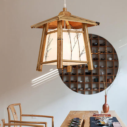 Traditional Japanese Bamboo Weaving Metal 1-Light Pendant Light