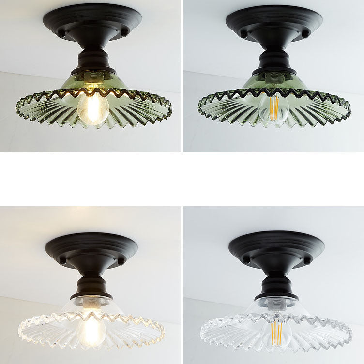 Contemporary Nordic Iron Glass Floral Round Geometry 1-Light Semi-Flush Mount Ceiling Light For Living Room & Bedroom