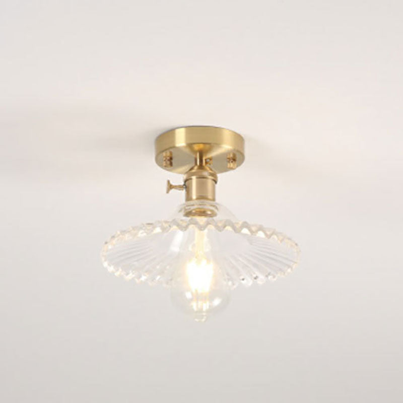 Traditional Vintage Glass Iron Lotus 1-Light Semi-Flush Mount Ceiling Light