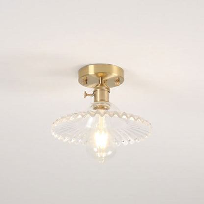 Traditional Vintage Glass Iron Lotus 1-Light Semi-Flush Mount Ceiling Light