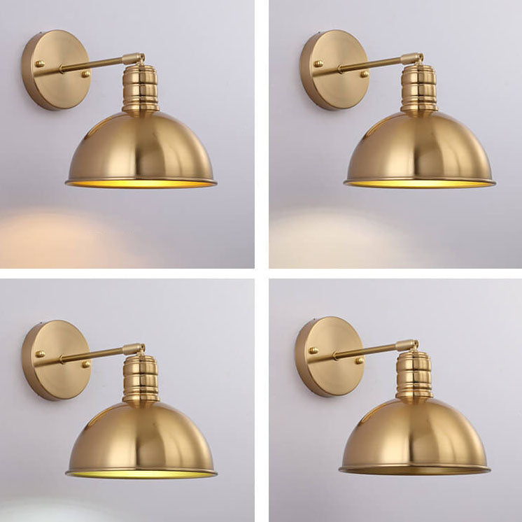 Contemporary Industrial Iron Plated Brass Cone Round 1-Light Wall Sconce Lamp for Living Room