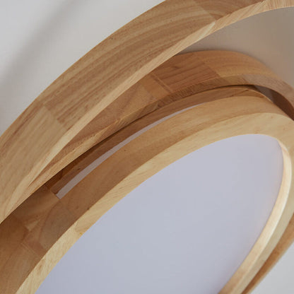 Minimalist Log Wooden Circle Ring LED Flush Mount Ceiling Light