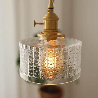 Contemporary Nordic Brass Iron Glass Clear Round Drum Copper 1-Light Pendant Light For Living Room & Bedroom