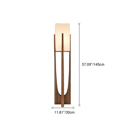 Modern Minimalist Copper Fabric Ash Wood Rectangular 1-Light Standing Floor Lamps For Living Room & Bedroom
