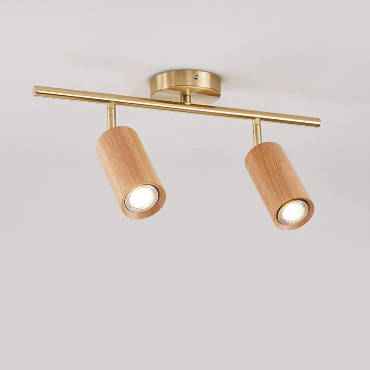 Modern Minimalist Walnut Wood Spotlight Linear Track Rubberwood Iron LED Semi-Flush Mount Ceiling Light for Living Room