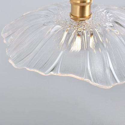Traditional Vintage Clear Glass Flower Shape Brass 1-Light Pendant Light For Living Room