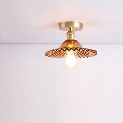 Traditional Vintage Glass Iron Lotus 1-Light Semi-Flush Mount Ceiling Light
