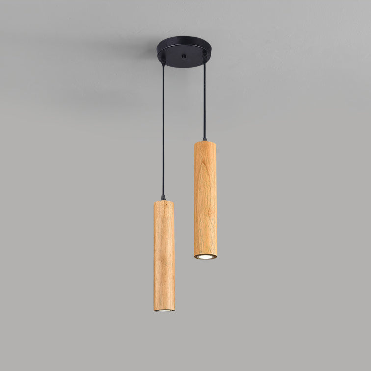 Modern Minimalist Oak Wood Cylinder LED Pendant Light For Living Room & Bedroom