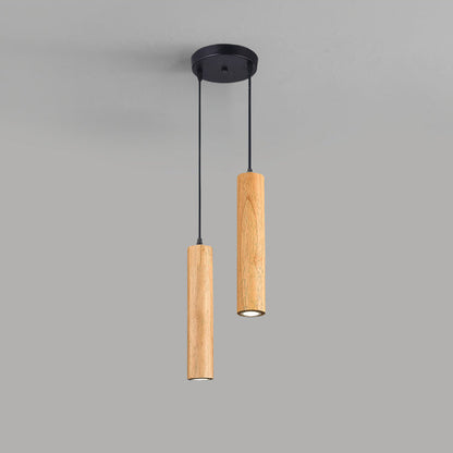 Modern Minimalist Oak Wood Cylinder LED Pendant Light For Living Room & Bedroom